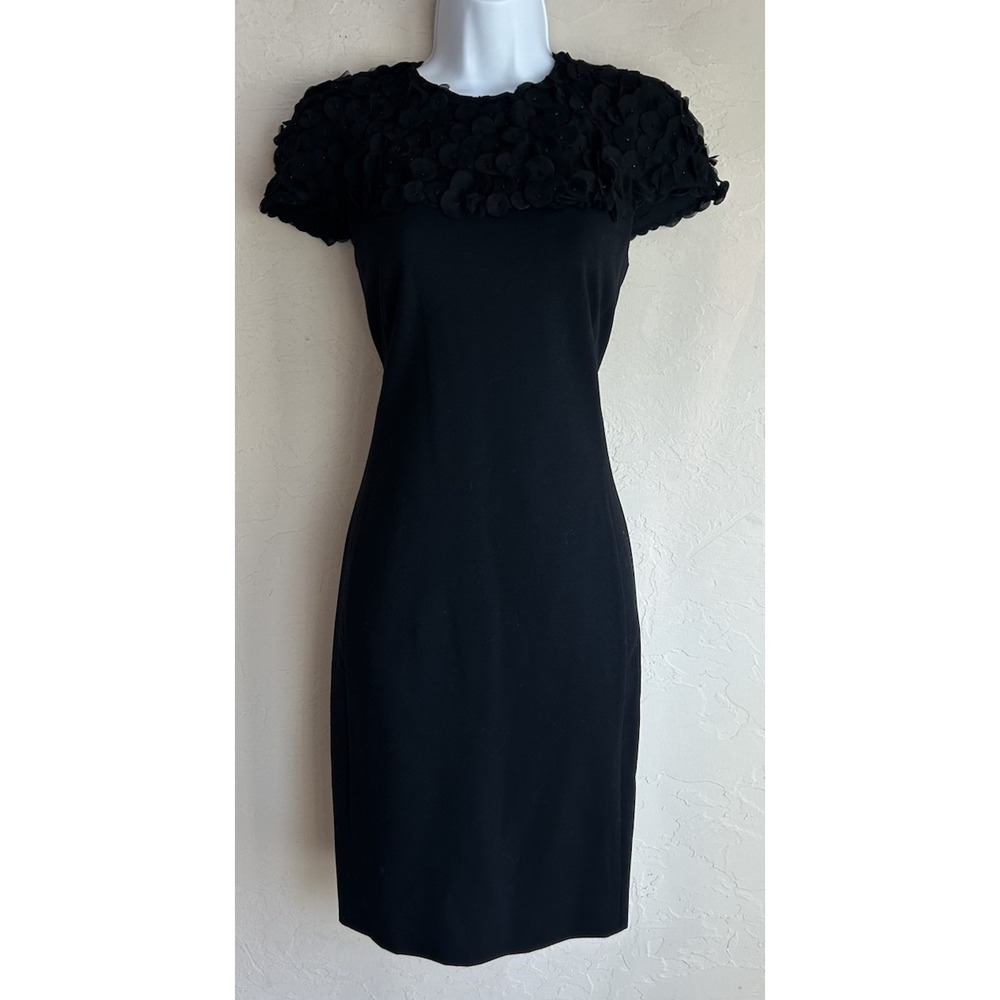 Akris Punto Black Mesh Flowers Shift Dress US 2 Luxury Beaded Party Designer